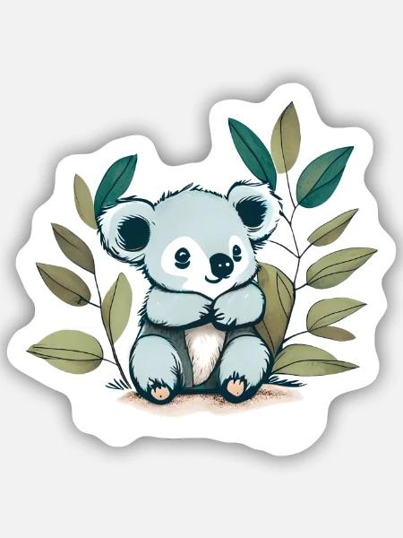 Koalabär mit Eukalyptusblättern - Sticker Größe S (10 x 10 cm) - Mattweiß
