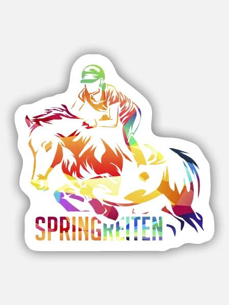 Schwungvoller Springreiter Parcours - Sticker Größe S (10 x 10 cm) - Mattweiß