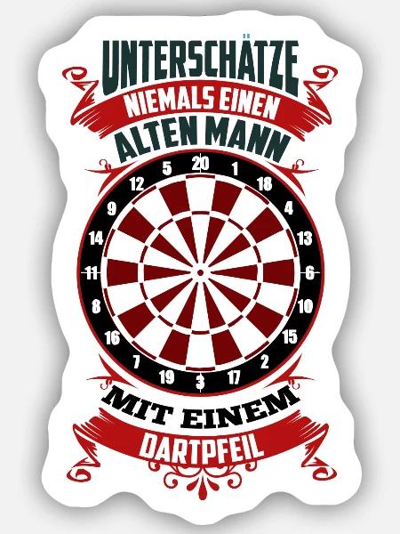 Alter Mann Dartpfeil Darter Dart Spruch Lustig - Sticker Größe S (10 x 10 cm) - Mattweiß