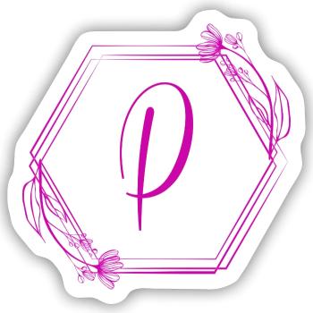 P Monogramm Floral Hexagon - Sticker Größe S (10 x 10 cm) - Mattweiß - Vorne