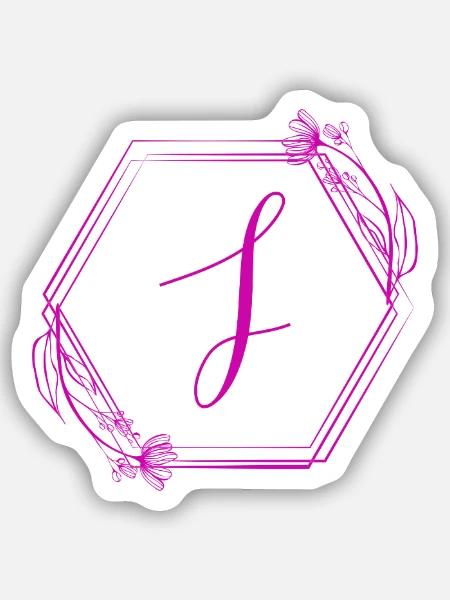 J Monogramm mit Blütenrahmen - Sticker Größe S (10 x 10 cm) - Mattweiß