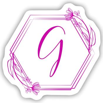 G Blütenmonogramm im Hex-Frame - Sticker Größe S (10 x 10 cm) - Mattweiß - Vorne