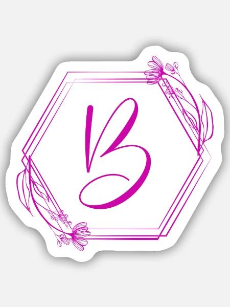 B Blumenmonogramm im Hexagonrahmen - Sticker Größe S (10 x 10 cm) - Mattweiß