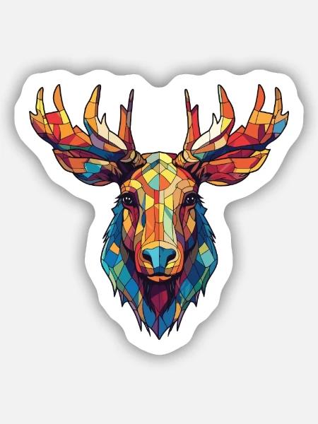 Elchbunte Aquarell-Tier-Haustier-Illustration - Sticker Größe S (10 x 10 cm) - Mattweiß