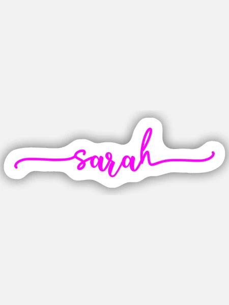 Sarah Schriftzug Neon Pink - Sticker Größe S (10 x 10 cm) - Mattweiß