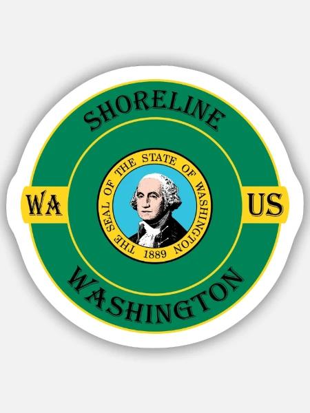 Shoreline Washington Flagge USA Souvenir Abzeichen - Sticker Größe S (10 x 10 cm) - Mattweiß
