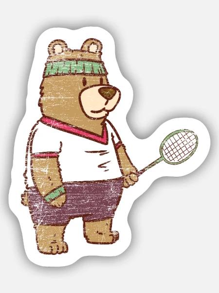 Spritziger Speedminton Bär Turnier - Sticker Größe S (10 x 10 cm) - Mattweiß