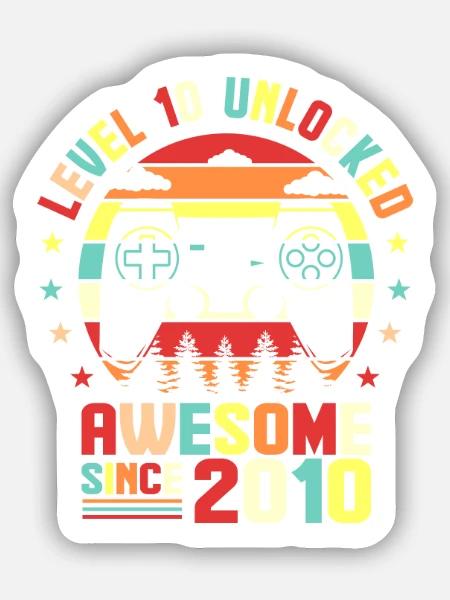 Level 10 Freigeschaltet 10. Geburtstag Gamer 2010 - Sticker Größe S (10 x 10 cm) - Mattweiß