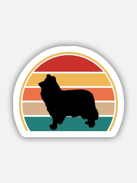 Collie Rauer Hund Liebhaber Silhouette Vintage Sonnenuntergang - Sticker Größe S (10 x 10 cm) - Mattweiß