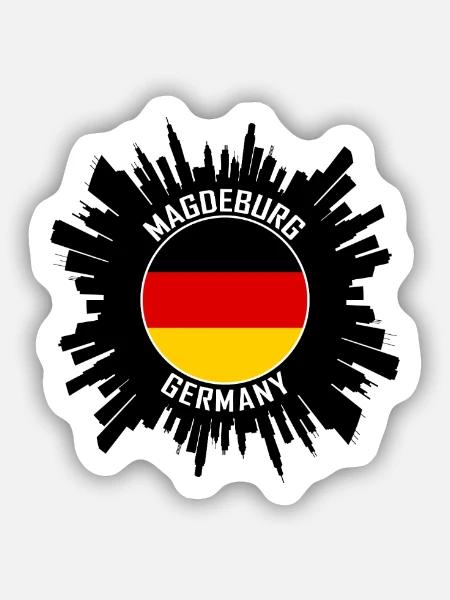 Magdeburg Skyline Deutschland Flagge Reise-Souvenir - Sticker Größe S (10 x 10 cm) - Mattweiß