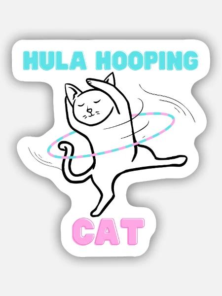 Hula Hooping Katze - Funny Dance Kitty - Sticker Größe S (10 x 10 cm) - Mattweiß