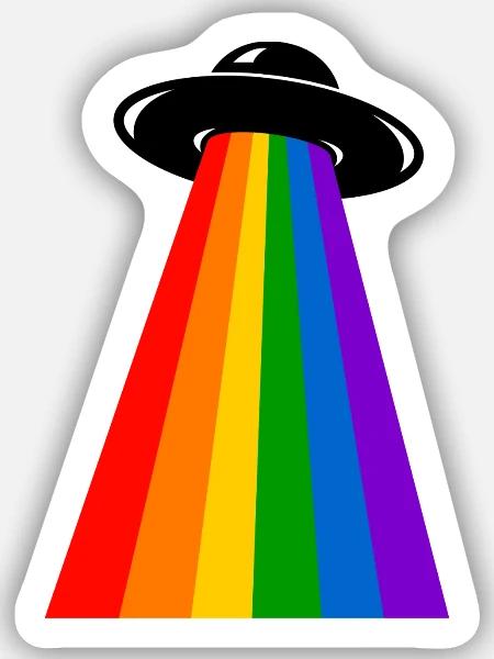 UFO Regenbogen - Sticker Größe S (10 x 10 cm) - Mattweiß