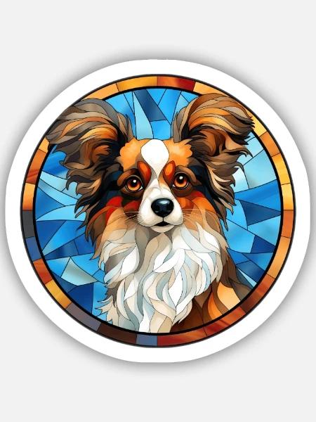 Papillon Hunderasse Aquarellglas - Sticker Größe S (10 x 10 cm) - Mattweiß