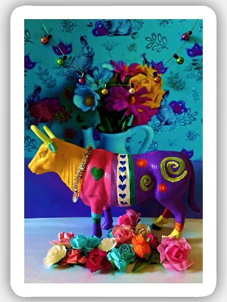 bunte Kuh - Sticker Größe S (10 x 10 cm) - Mattweiß