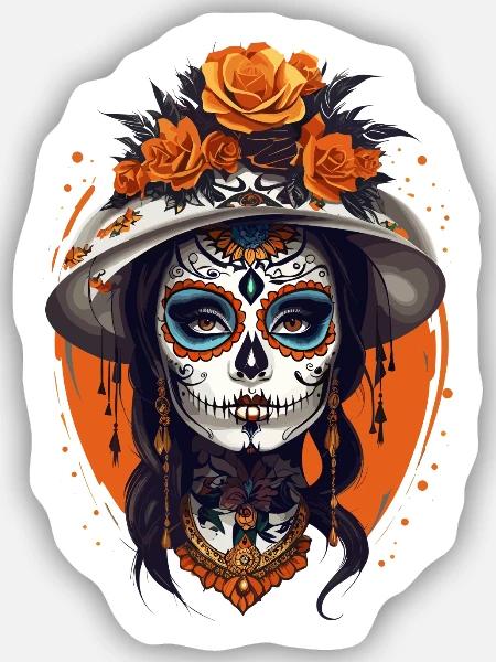 La Catrina - Sticker Größe S (10 x 10 cm) - Mattweiß