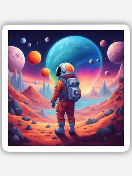 Kleiner Astronaut – Fantasieplanet - Sticker Größe S (10 x 10 cm) - Mattweiß