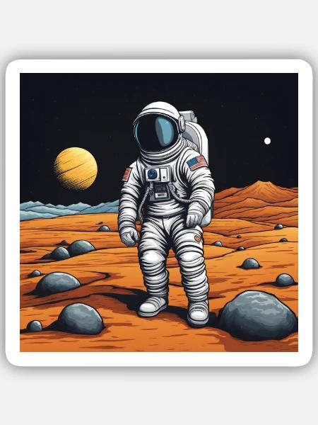 Kleiner Astronaut – Rote Wüste - Sticker Größe S (10 x 10 cm) - Mattweiß