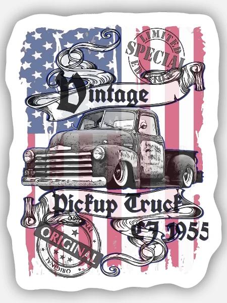 Vintage Pickup Flaggen Truck - Sticker Größe S (10 x 10 cm) - Mattweiß