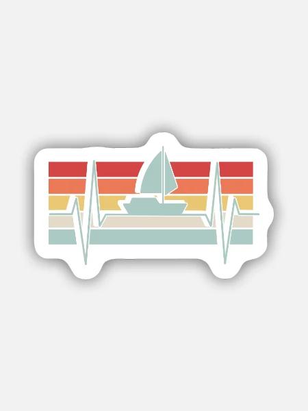 Segeln Herzschlag Retro - Sticker Größe S (10 x 10 cm) - Mattweiß