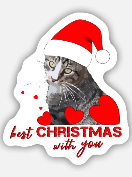 best christmas Weihnachten Katze - Sticker Größe S (10 x 10 cm) - Mattweiß