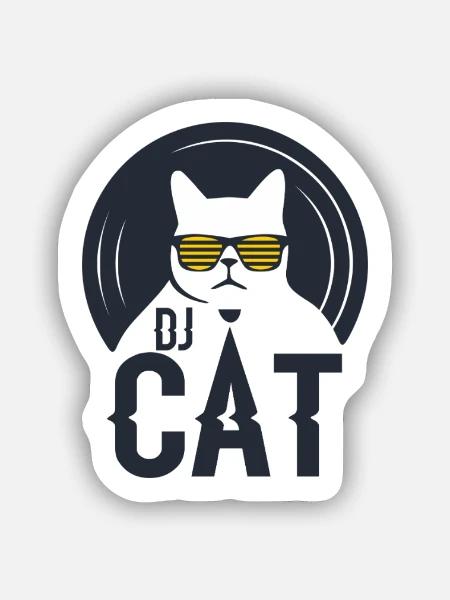 DJ Cat - Katze mit Sonnenbrille Vinyl - Sticker Größe S (10 x 10 cm) - Mattweiß