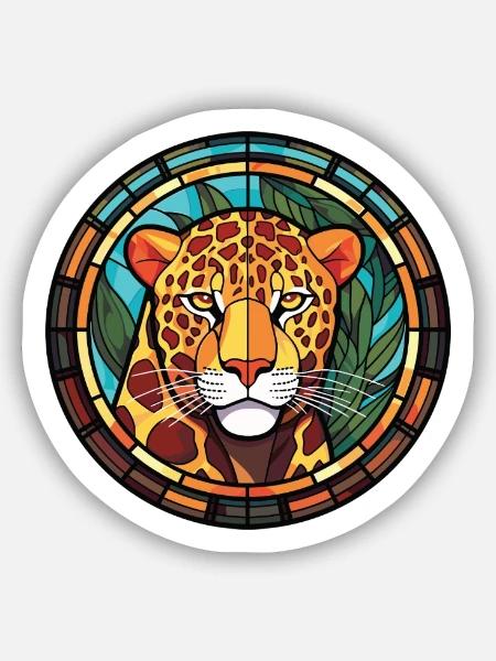 Jaguar Buntes Aquarell Tier Haustier Illustration - Sticker Größe S (10 x 10 cm) - Mattweiß