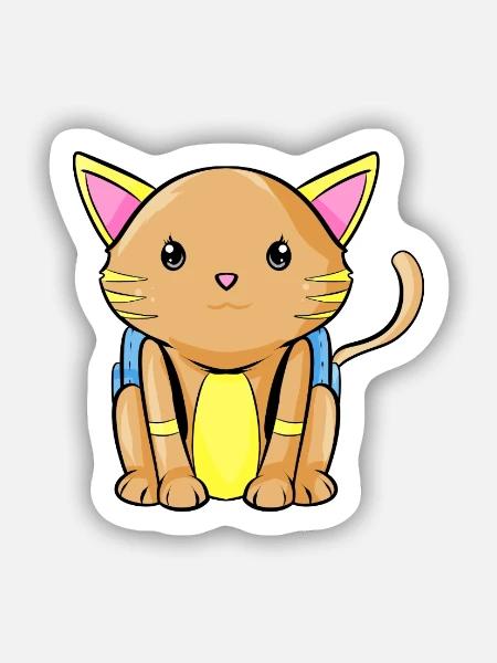 Katze mit Rucksack beim Wandern - Sticker Größe S (10 x 10 cm) - Mattweiß