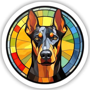 Dobermann Pinscher Hunderasse Aquarellglas - Sticker Größe S (10 x 10 cm) - Mattweiß - Vorne