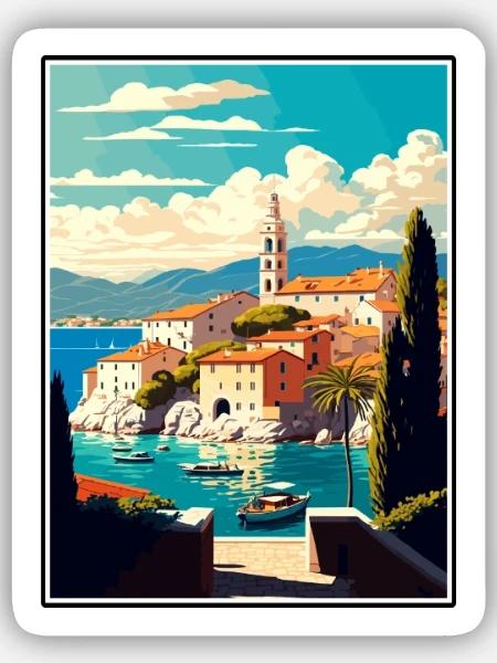 Brac Kroatien Vintage Reiseposter WPA Souvenir - Sticker Größe S (10 x 10 cm) - Mattweiß