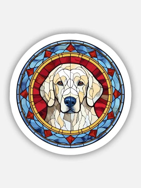 Kuvasz Ungarische Hunderasse Buntglas Bunt - Sticker Größe S (10 x 10 cm) - Mattweiß