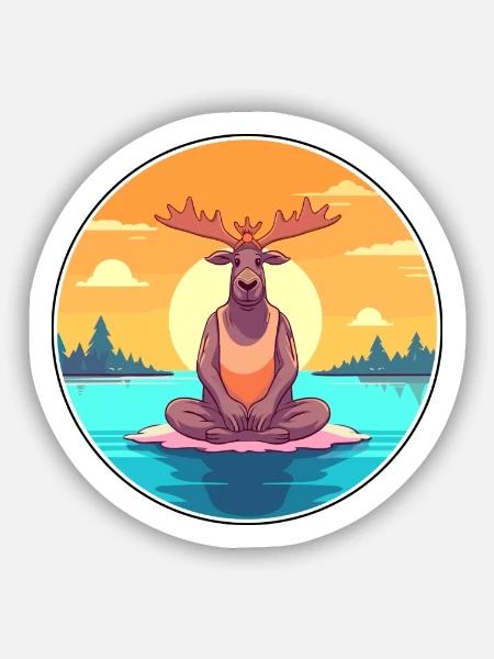 Elch-Cartoon-Yoga-Strand-Sommer-Illustration - Sticker Größe S (10 x 10 cm) - Mattweiß