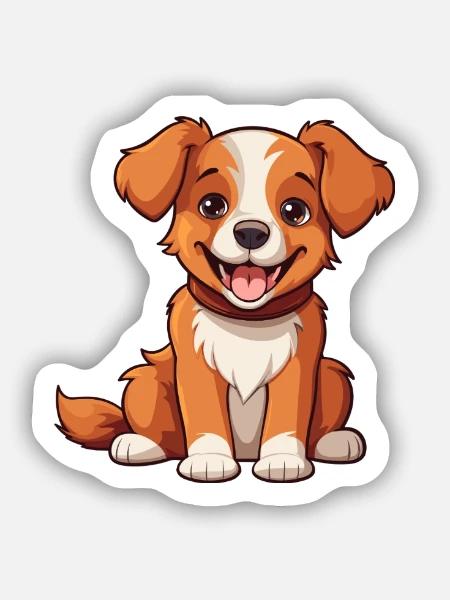 Hund niedlich glücklich kawaii Cartoon Clipart Tier - Sticker Größe S (10 x 10 cm) - Mattweiß