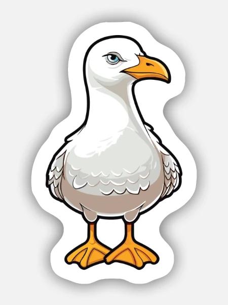 Möwe Niedliche Karikatur Kawaii Aquarell Tier Haustier - Sticker Größe S (10 x 10 cm) - Mattweiß