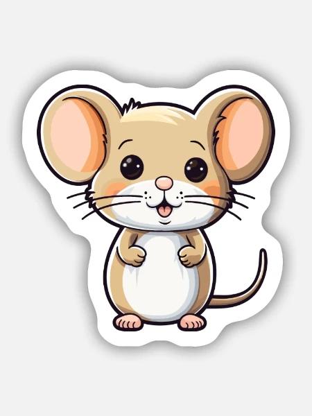 Maus niedliche Karikatur Kawaii Aquarell Tier Haustier - Sticker Größe S (10 x 10 cm) - Mattweiß