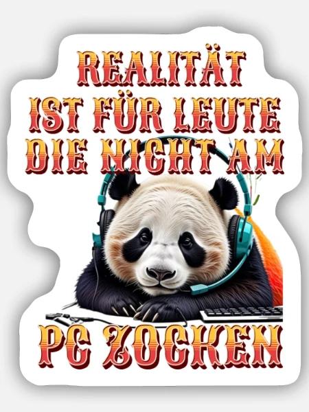 Niedlicher Panda Gaming Zocker Computer PC - Sticker Größe S (10 x 10 cm) - Mattweiß