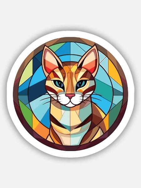 Ozelot Katze buntes Aquarell Tier Illustration - Sticker Größe S (10 x 10 cm) - Mattweiß