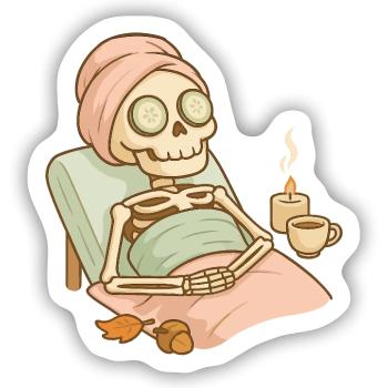 Halloween Skelett Selfcare - Sticker Größe S (10 x 10 cm) - Mattweiß - Vorne