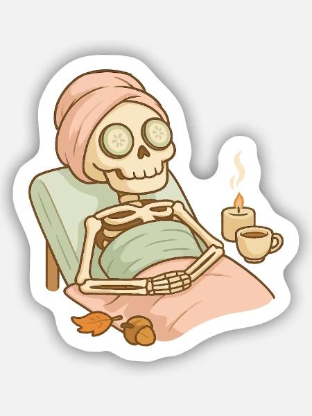 Halloween Skelett Selfcare - Sticker Größe S (10 x 10 cm) - Mattweiß