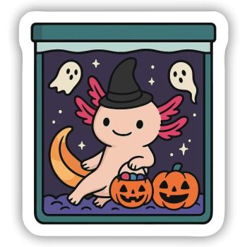 Süßes Halloween Axolotl mit Hexenhut - Sticker Größe S (10 x 10 cm) - Mattweiß - Vorne