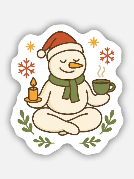 Schneemann Meditation Tee Weihnachten - Sticker Größe S (10 x 10 cm) - Mattweiß