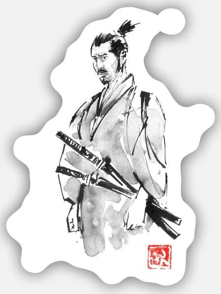 Samurai in seinem Daisho - Sticker Größe S (10 x 10 cm) - Mattweiß