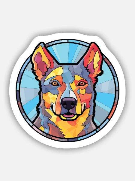 Australische Rinderhundrasse buntes Aquarell - Sticker Größe S (10 x 10 cm) - Mattweiß