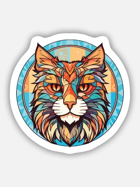 Maine Coon Katze Bunte Aquarell-Illustration - Sticker Größe S (10 x 10 cm) - Mattweiß