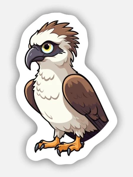 Fischadler Karikatur Kawaii Aquarell Illustration - Sticker Größe S (10 x 10 cm) - Mattweiß