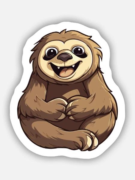 Faultier-Karikatur-Kawaii-Aquarell-Illustration - Sticker Größe S (10 x 10 cm) - Mattweiß