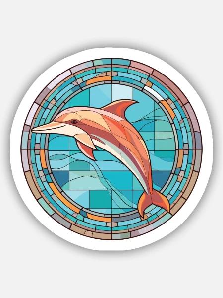 Delphin Bunte Aquarell-Tierillustration - Sticker Größe S (10 x 10 cm) - Mattweiß