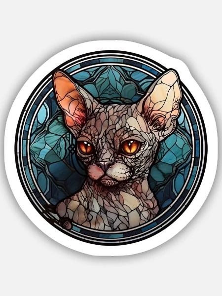 Devon Rex Katzenrasse Aquarellglas - Sticker Größe S (10 x 10 cm) - Mattweiß