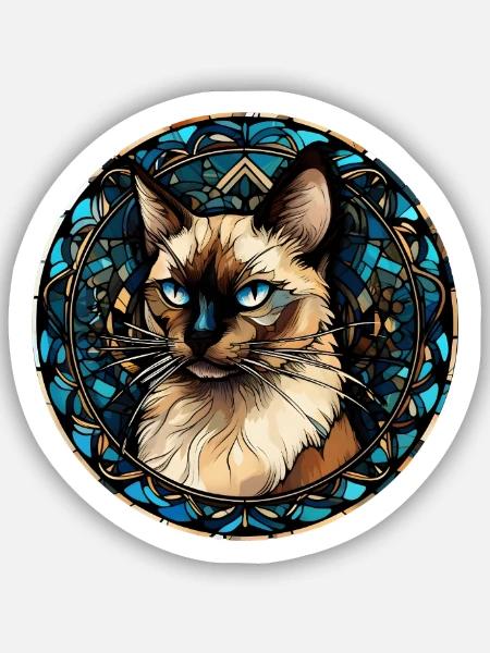 Balinesische Katzenrasse Aquarellglas - Sticker Größe S (10 x 10 cm) - Mattweiß