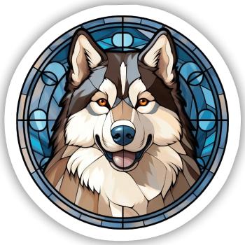 Alaskan Malamute Hunderasse Aquarellglas - Sticker Größe S (10 x 10 cm) - Mattweiß - Vorne