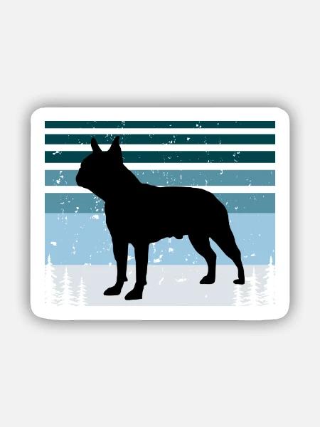 Boston Terrier Hundeliebhaber Silhouette Vintage Sonnenuntergang - Sticker Größe S (10 x 10 cm) - Mattweiß